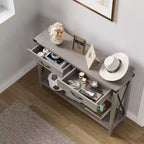 COZONY 43 Table console de ferme avec 2 tiroirs et étagère de rangement à 2 niveaux, table d'entrée et de canapé étroite en bois pour couloir et salon