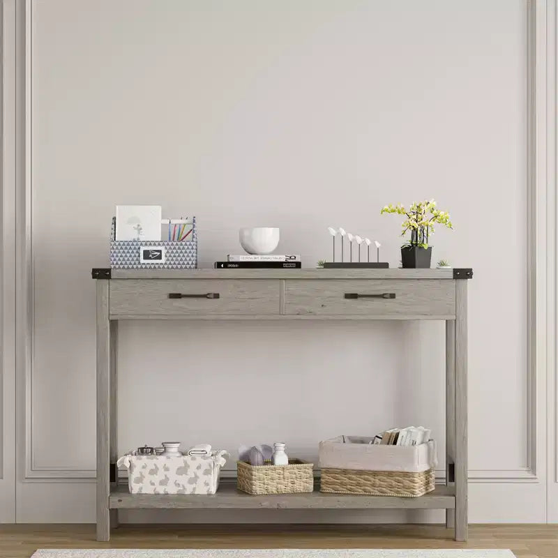 COZONY 43 Table console de ferme avec 2 tiroirs et étagère de rangement à 2 niveaux, table d'entrée et de canapé étroite en bois pour couloir et salon