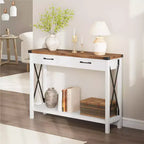 COZONY 43 Table console de ferme avec 2 tiroirs et étagère de rangement à 2 niveaux, table d'entrée et de canapé étroite en bois pour couloir et salon