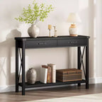 COZONY 43 Farmhouse Console Table with 2 Drawers & 2-Tier Storage Shelf  Narrow Wood Entryway & Sofa Table for Hallway & Living Room