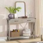 COZONY 43 Table console de ferme avec 2 tiroirs et étagère de rangement à 2 niveaux, table d'entrée et de canapé étroite en bois pour couloir et salon
