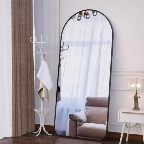 7132 Aluminium Arch Full Length Mirror, Living Room Mirror with Aluminum Frame, Large Standing Mirrors for Home Black