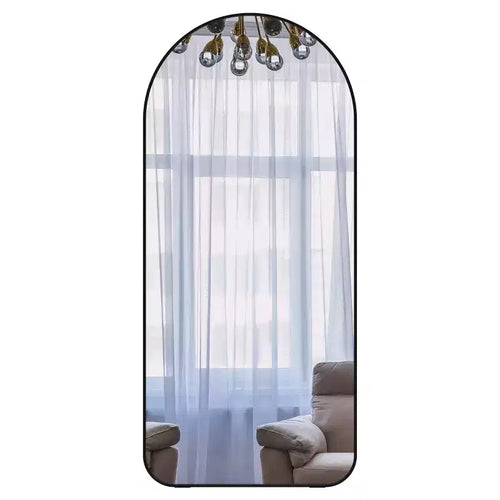 Miroir arqué pleine longueur en aluminium 7132, miroir de salon avec cadre en aluminium, grands miroirs sur pied pour la maison noir