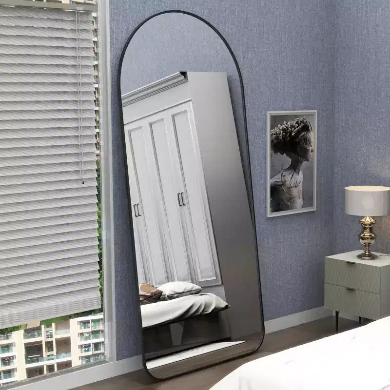 Miroir arqué pleine longueur en aluminium 7132, miroir de salon avec cadre en aluminium, grands miroirs sur pied pour la maison noir