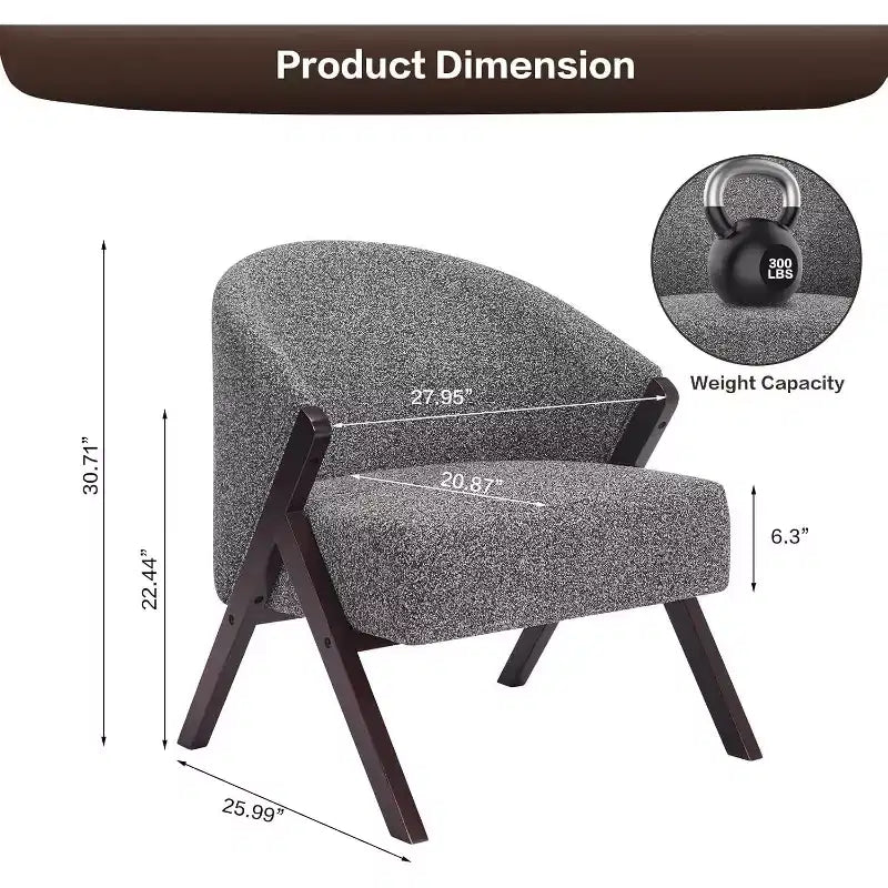 Fauteuil d'appoint moderne du milieu du siècle avec revêtement en tissu bouclette, fauteuil de salon bas pour le salon, la chambre à coucher, chaise de lecture confortable avec cadre en bois