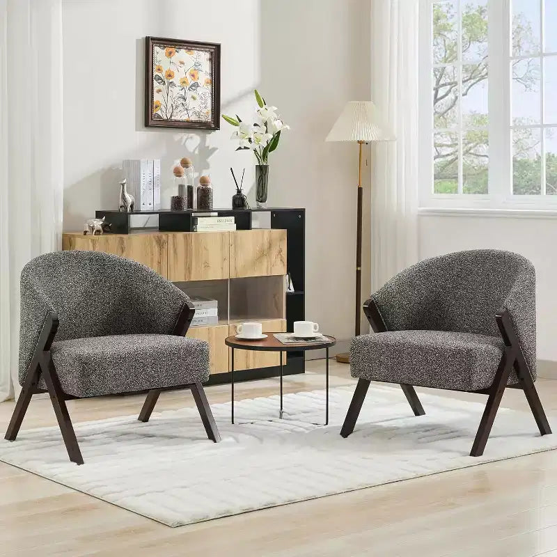 Fauteuil d'appoint moderne du milieu du siècle avec revêtement en tissu bouclette, fauteuil de salon bas pour le salon, la chambre à coucher, chaise de lecture confortable avec cadre en bois