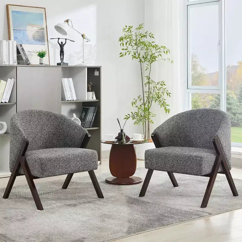 Fauteuil d'appoint moderne du milieu du siècle avec revêtement en tissu bouclette, fauteuil de salon bas pour le salon, la chambre à coucher, chaise de lecture confortable avec cadre en bois