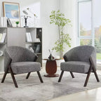 Fauteuil d'appoint moderne du milieu du siècle avec revêtement en tissu bouclette, fauteuil de salon bas pour le salon, la chambre à coucher, chaise de lecture confortable avec cadre en bois