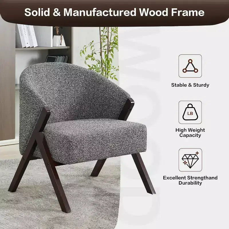 Fauteuil d'appoint moderne du milieu du siècle avec revêtement en tissu bouclette, fauteuil de salon bas pour le salon, la chambre à coucher, chaise de lecture confortable avec cadre en bois
