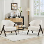 Fauteuil d'appoint moderne du milieu du siècle avec revêtement en tissu bouclette, fauteuil de salon bas pour le salon, la chambre à coucher, chaise de lecture confortable avec cadre en bois