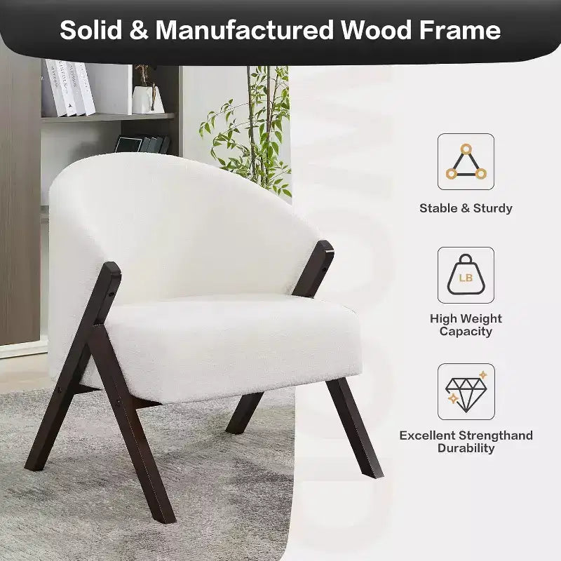 Fauteuil d'appoint moderne du milieu du siècle avec revêtement en tissu bouclette, fauteuil de salon bas pour le salon, la chambre à coucher, chaise de lecture confortable avec cadre en bois