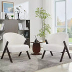 Fauteuil d'appoint moderne du milieu du siècle avec revêtement en tissu bouclette, fauteuil de salon bas pour le salon, la chambre à coucher, chaise de lecture confortable avec cadre en bois