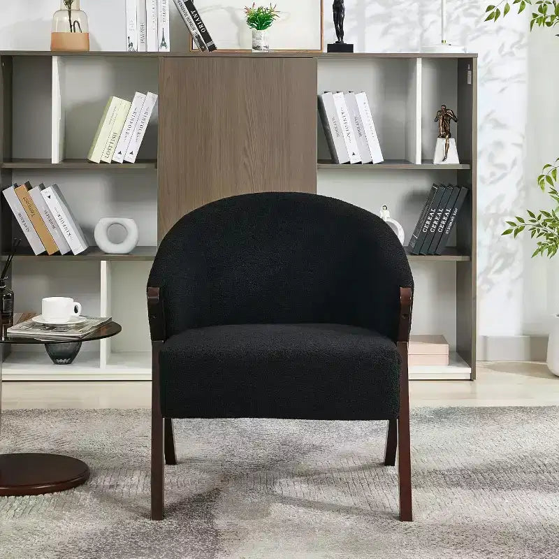 Fauteuil d'appoint moderne du milieu du siècle avec revêtement en tissu bouclette, fauteuil de salon bas pour le salon, la chambre à coucher, chaise de lecture confortable avec cadre en bois