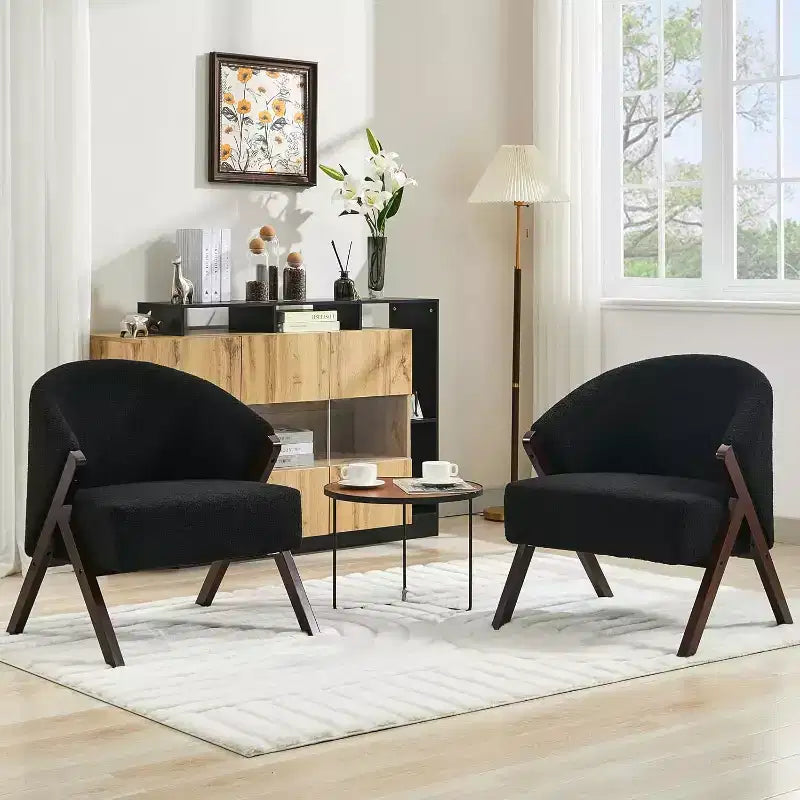 Fauteuil d'appoint moderne du milieu du siècle avec revêtement en tissu bouclette, fauteuil de salon bas pour le salon, la chambre à coucher, chaise de lecture confortable avec cadre en bois