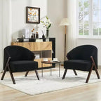 Fauteuil d'appoint moderne du milieu du siècle avec revêtement en tissu bouclette, fauteuil de salon bas pour le salon, la chambre à coucher, chaise de lecture confortable avec cadre en bois