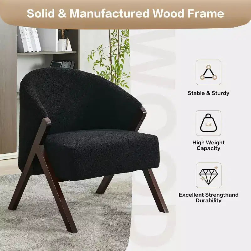 Fauteuil d'appoint moderne du milieu du siècle avec revêtement en tissu bouclette, fauteuil de salon bas pour le salon, la chambre à coucher, chaise de lecture confortable avec cadre en bois