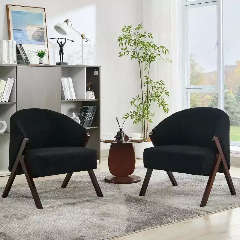 Fauteuil d'appoint moderne du milieu du siècle avec revêtement en tissu bouclette, fauteuil de salon bas pour le salon, la chambre à coucher, chaise de lecture confortable avec cadre en bois