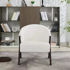 Fauteuil d'appoint moderne du milieu du siècle avec revêtement en tissu bouclette, fauteuil de salon bas pour le salon, la chambre à coucher, chaise de lecture confortable avec cadre en bois