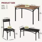 Ensemble de salle à manger 4 pièces avec table, banc et 2 chaises, dinette moderne peu encombrante