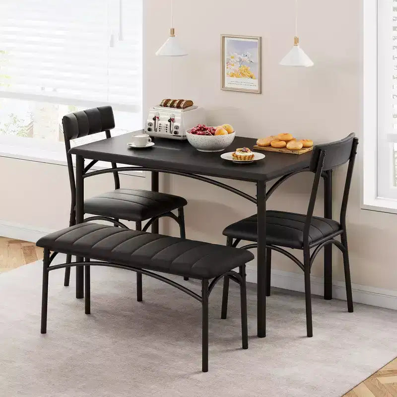 Ensemble de salle à manger 4 pièces avec table, banc et 2 chaises, dinette moderne peu encombrante