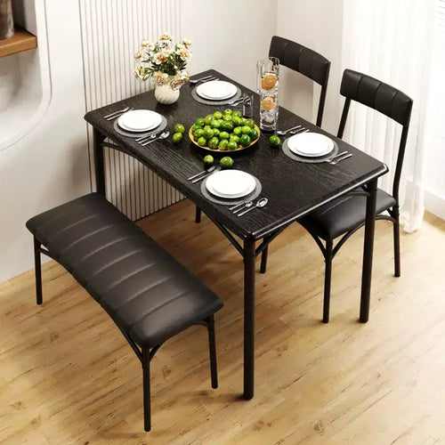 4-Piece Kitchen Dining Set with Table, Bench & 2 Chairs, Modern Space-Saving Dinette Set