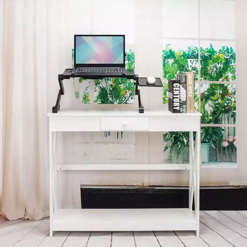 Table pliable portable multifonctionnelle rotative à 360° avec ventilateur et souris, noire