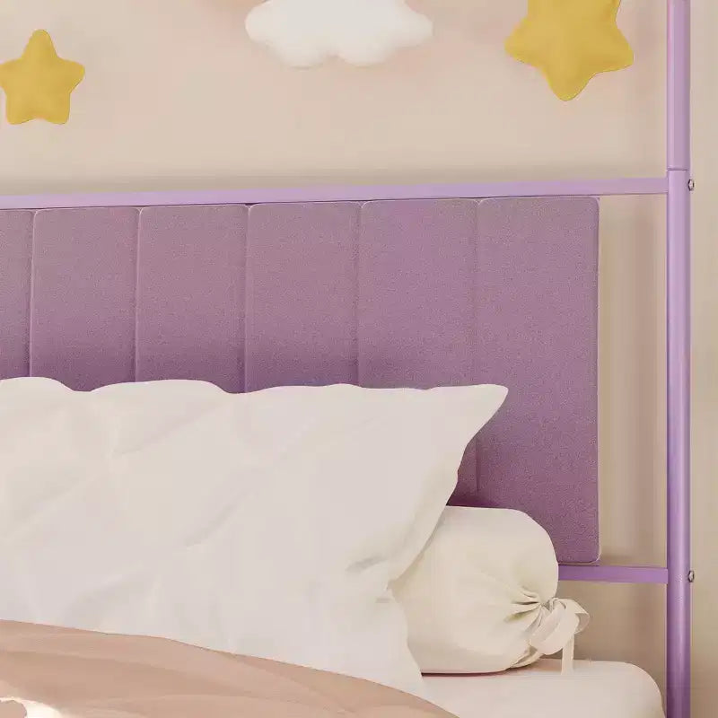Cadre de lit à baldaquin avec tête de lit capitonnée, lit plateforme décoratif à arche supérieure, espace de rangement sous le lit, aucun sommier tapissier requis