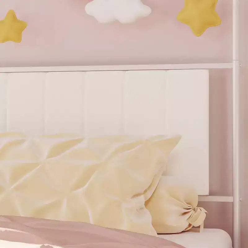 Cadre de lit à baldaquin avec tête de lit capitonnée, lit plateforme décoratif à arche supérieure, espace de rangement sous le lit, aucun sommier tapissier requis