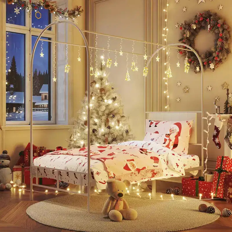 Cadre de lit à baldaquin avec tête de lit capitonnée, lit plateforme décoratif à arche supérieure, espace de rangement sous le lit, aucun sommier tapissier requis