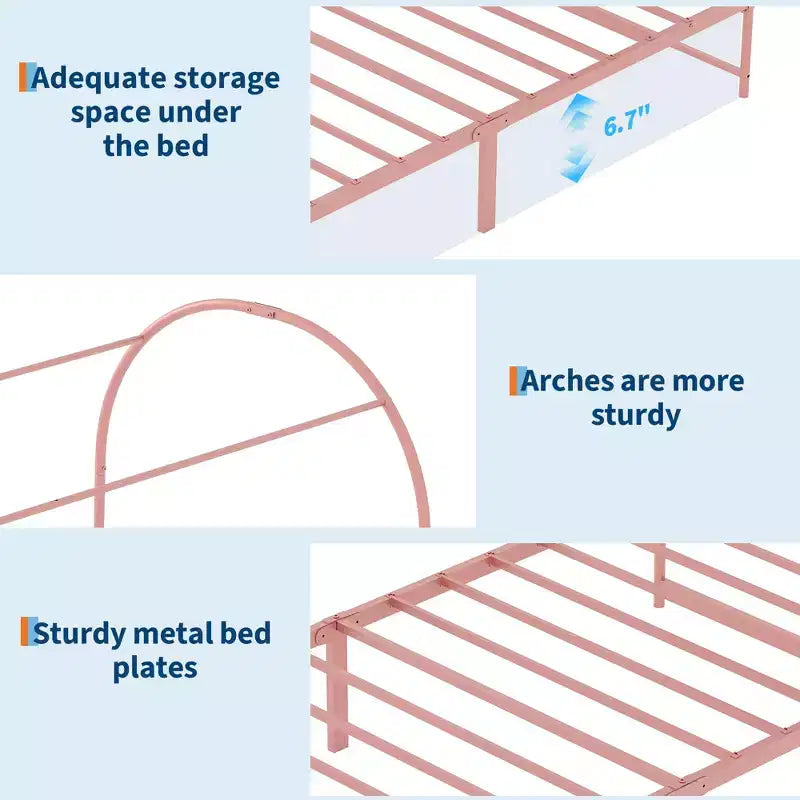 Cadre de lit à baldaquin avec tête de lit capitonnée, lit plateforme décoratif à arche supérieure, espace de rangement sous le lit, aucun sommier tapissier requis