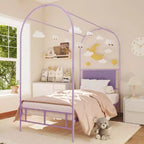Cadre de lit à baldaquin avec tête de lit capitonnée, lit plateforme décoratif à arche supérieure, espace de rangement sous le lit, aucun sommier tapissier requis