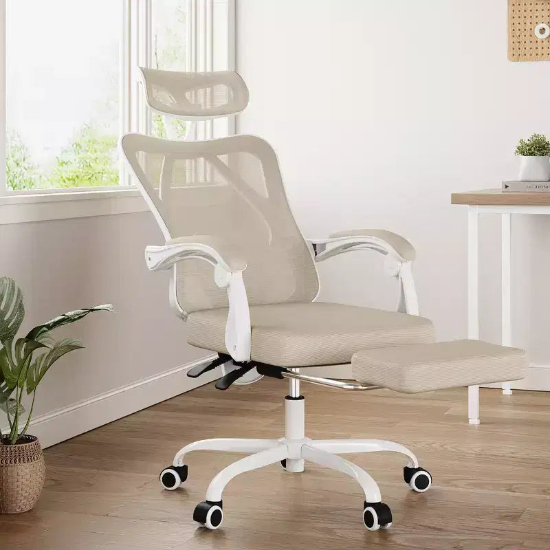 MAYEERTY Chaise de Bureau Ergonomique en Maille - Avec Appui-tête, Support Lombaire et Repose-pieds pour Bureau à Domicile et Étude (Kaki)