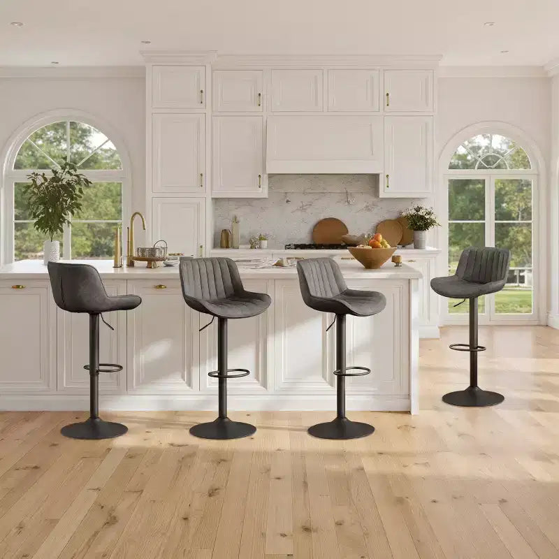 Lot de 4 tabourets de bar Art Leon en similicuir, pivotants et réglables en hauteur