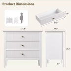 Commode moderne à 3 tiroirs avec design cannelé, sangles anti-basculement et glissières silencieuses pour chambre, salon, salle de bain