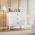 Commode moderne à 3 tiroirs avec design cannelé, sangles anti-basculement et glissières silencieuses pour chambre, salon, salle de bain