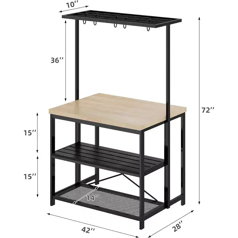 Grand îlot de cuisine Étagère de boulanger pour micro-ondes avec 3 niveaux de rangement, table de bar à café en métal, rangement de cuisine pour salle à manger et salon