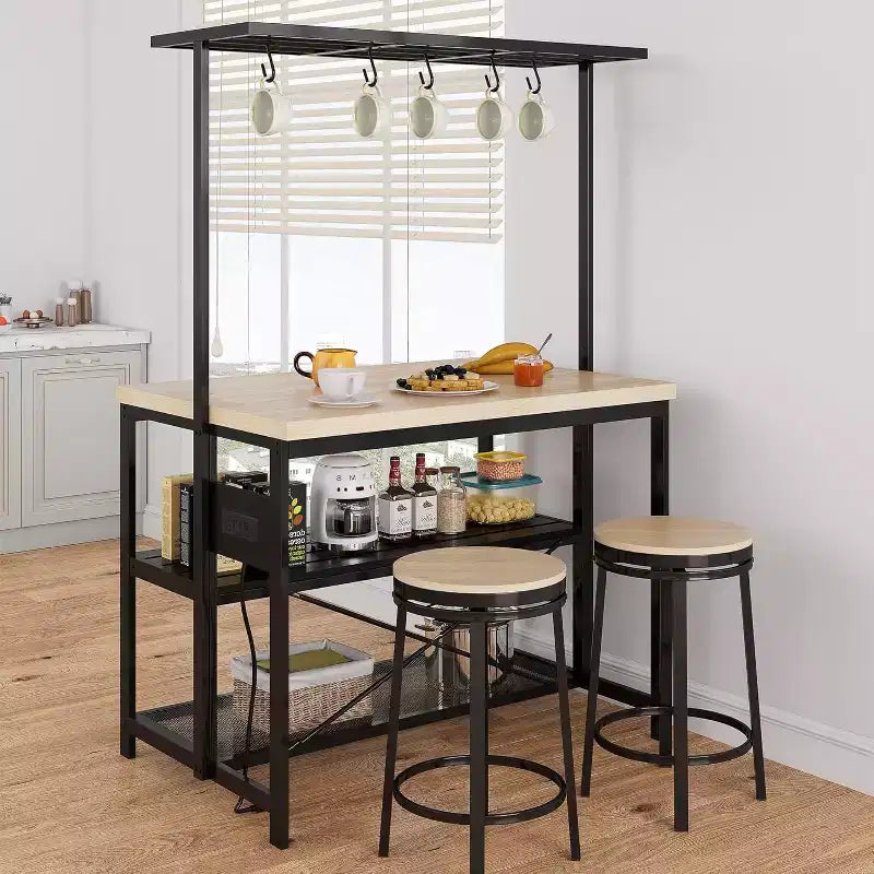 Grand îlot de cuisine Étagère de boulanger pour micro-ondes avec 3 niveaux de rangement, table de bar à café en métal, rangement de cuisine pour salle à manger et salon