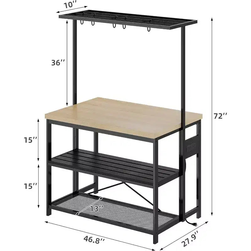 Grand îlot de cuisine Étagère de boulanger pour micro-ondes avec 3 niveaux de rangement, table de bar à café en métal, rangement de cuisine pour salle à manger et salon