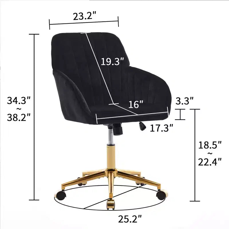 Chaise de bureau ergonomique moderne et réglable Okak avec roulettes, chaise de travail pivotante en velours pour le bureau, l'étude, le studio