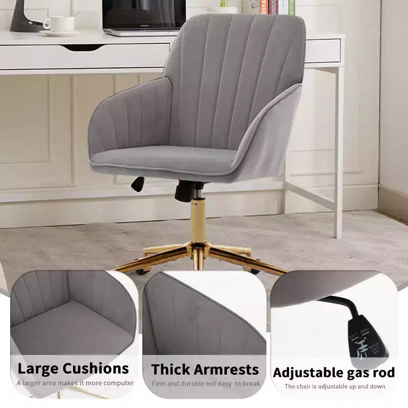 Chaise de bureau ergonomique moderne et réglable Okak avec roulettes, chaise de travail pivotante en velours pour le bureau, l'étude, le studio