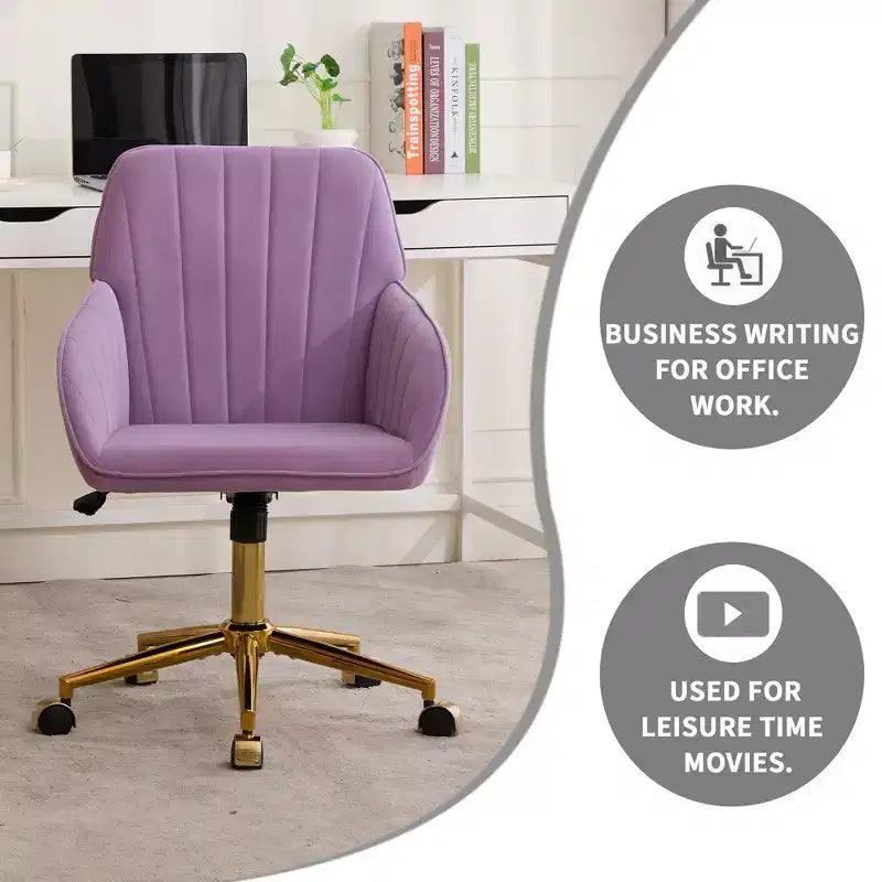 Chaise de bureau ergonomique moderne et réglable Okak avec roulettes, chaise de travail pivotante en velours pour le bureau, l'étude, le studio