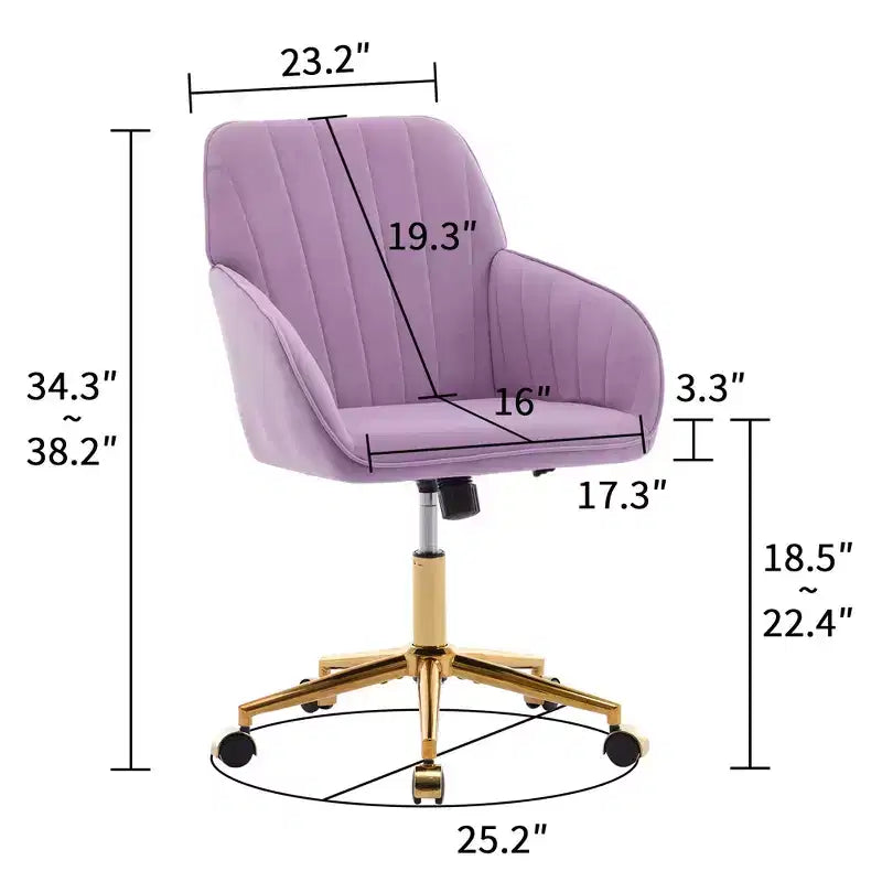 Chaise de bureau ergonomique moderne et réglable Okak avec roulettes, chaise de travail pivotante en velours pour le bureau, l'étude, le studio