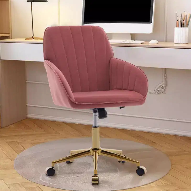 Chaise de bureau ergonomique moderne et réglable Okak avec roulettes, chaise de travail pivotante en velours pour le bureau, l'étude, le studio