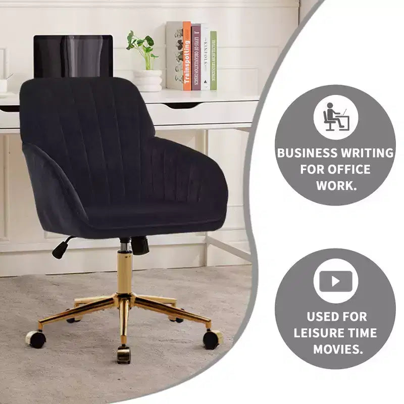 Chaise de bureau ergonomique moderne et réglable Okak avec roulettes, chaise de travail pivotante en velours pour le bureau, l'étude, le studio