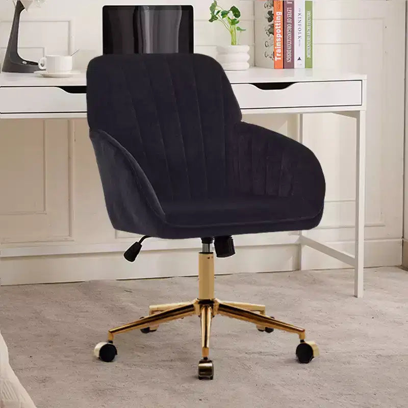 Chaise de bureau ergonomique moderne et réglable Okak avec roulettes, chaise de travail pivotante en velours pour le bureau, l'étude, le studio
