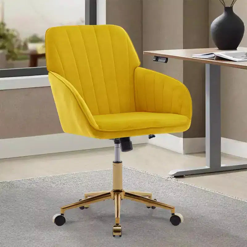 Chaise de bureau ergonomique moderne et réglable Okak avec roulettes, chaise de travail pivotante en velours pour le bureau, l'étude, le studio