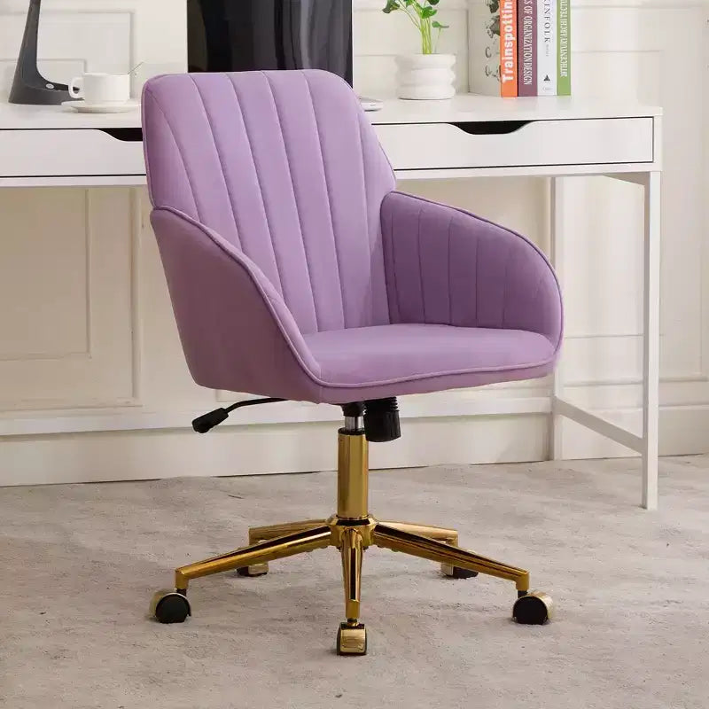Chaise de bureau ergonomique moderne et réglable Okak avec roulettes, chaise de travail pivotante en velours pour le bureau, l'étude, le studio