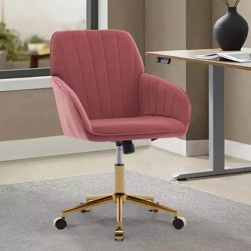 Chaise de bureau ergonomique moderne et réglable Okak avec roulettes, chaise de travail pivotante en velours pour le bureau, l'étude, le studio