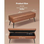 Banc de Rangement Ottoman en Cuir VEVOR, Banc en Cuir PU avec Rangement et Pieds en Métal, Banc à Chaussures Rembourré pour Entrée, Marron