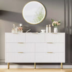 Commode moderne à 7 tiroirs cannelés avec poignées dorées, large commode de rangement en bois pour chambre à coucher, salon, entrée